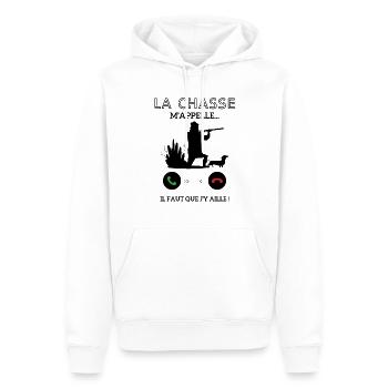 La Chasse m'appelle faut que j'y aille ! - Sweat à capuche Premium bio Homme - blanc - Devant - Nico (187cm)