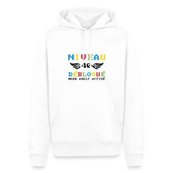 Niveau 40 débloqué mode adult activé - Sweat à capuche Premium bio Homme - blanc - Devant - Nico (187cm)