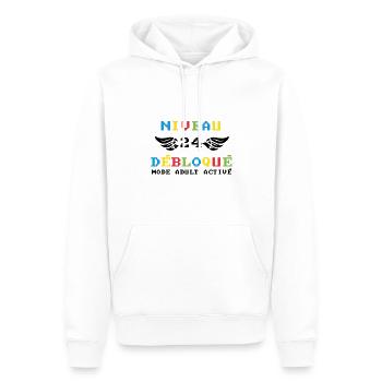 Niveau 24 Débloqué mode adult débloqué - Sweat à capuche Premium bio Homme - blanc - Devant - Nico (187cm)
