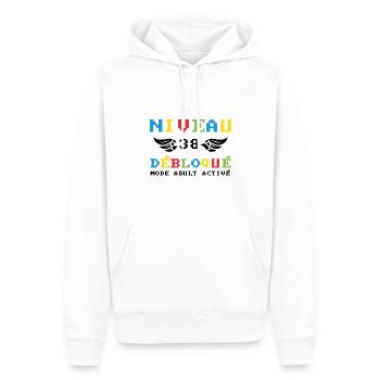 Niveau 38 Débloqué. mode adult activé - Sweat à capuche Premium bio Homme - blanc - Devant - Nico (187cm)