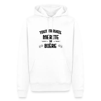 tout travail mérite sa bière,alcool,humour,drôle - Sweat à capuche Premium bio Homme - blanc - Devant - Nico (187cm)