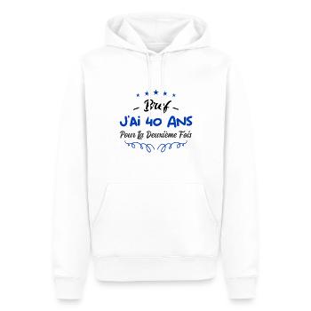 bref j'ai un 40 ans pour la deuxième fois - Sweat à capuche Premium bio Homme - blanc - Devant - Nico (187cm)
