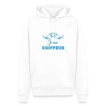 JE SUIS COIFFEUR - Sweat à capuche Premium bio Homme - blanc - Devant - Nico (187cm)