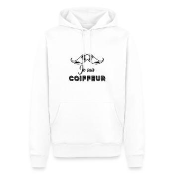JE SUIS COIFFEUR - Sweat à capuche Premium bio Homme - blanc - Devant - Nico (187cm)