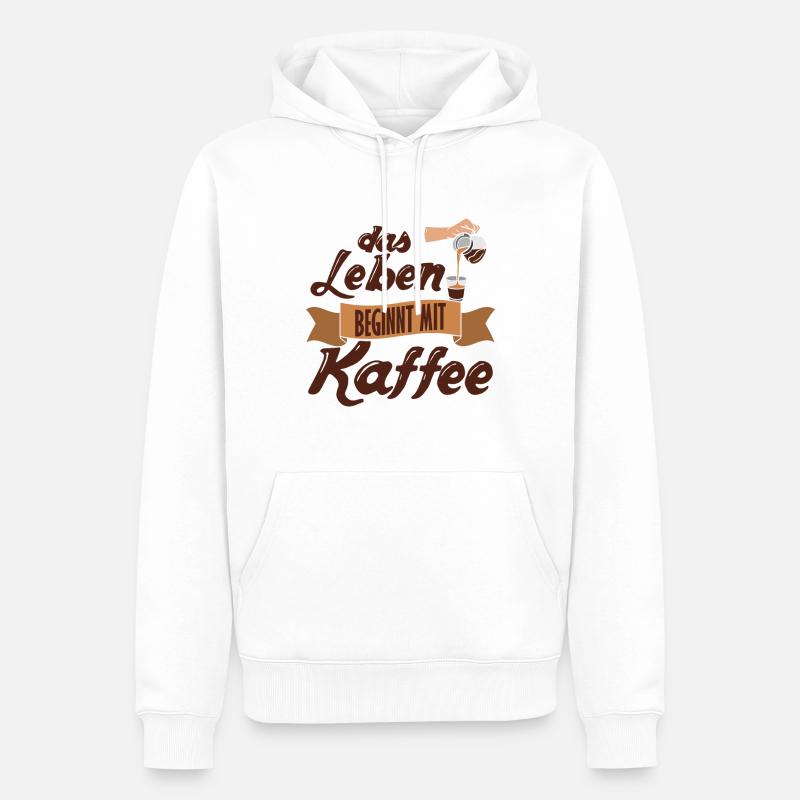 Das Leben Beginnt Mit Kaffee - Männer Premium Bio Hoodie - Weiß