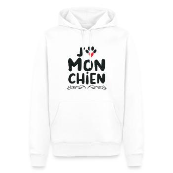 J aime mon chien - Sweat à capuche Premium bio Homme - blanc - Devant - Nico (187cm)