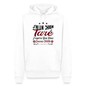 t-shirt j'ai un chien taré courez humour cadeau - Sweat à capuche Premium bio Homme - blanc - Devant - Nico (187cm)