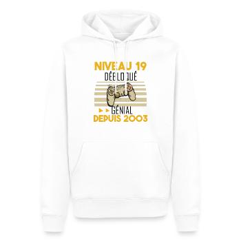 niveau 19 débloqué génial depuis 2003 - Sweat à capuche Premium bio Homme - blanc - Devant - Nico (187cm)