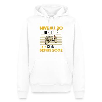 niveau 20 débloqué génial depuis 2002 - Sweat à capuche Premium bio Homme - blanc - Devant - Nico (187cm)