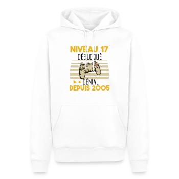niveau 17 débloqué génial depuis 2005 - Sweat à capuche Premium bio Homme - blanc - Devant - Nico (187cm)