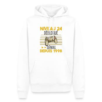 niveau 24 débloqué génial depuis 1998 - Sweat à capuche Premium bio Homme - blanc - Devant - Nico (187cm)