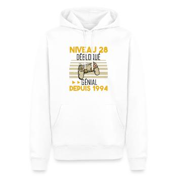 niveau 28 débloqué génial depuis 1994 - Sweat à capuche Premium bio Homme - blanc - Devant - Nico (187cm)