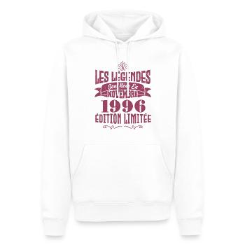 Les légendes sont nées en novembre 1996 - Sweat à capuche Premium bio Homme - blanc - Devant - Nico (187cm)