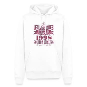 Les légendes sont nées en novembre 1998 - Sweat à capuche Premium bio Homme - blanc - Devant - Nico (187cm)