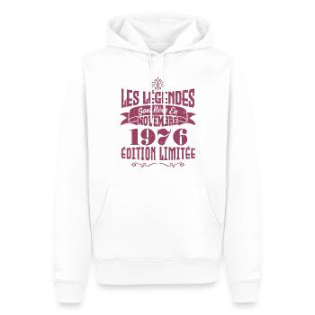 Les légendes sont nées en novembre 1976 - Sweat à capuche Premium bio Homme - blanc - Devant - Nico (187cm)