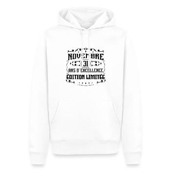 Novembre 31 Ans - Idée Cadeau Anniversaire - Sweat à capuche Premium bio Homme - blanc - Devant - Nico (187cm)