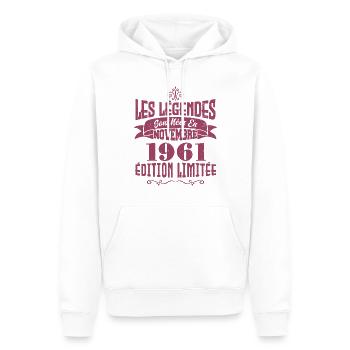 Les légendes sont nées en novembre 1961 - Annive - Sweat à capuche Premium bio Homme - blanc - Devant - Nico (187cm)