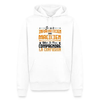 Je suis informaticien pas magicien. - Sweat à capuche Premium bio Homme - blanc - Devant - Nico (187cm)