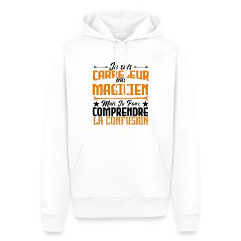 Je suis carreleur pas magicien - Sweat à capuche Premium bio Homme - blanc - Devant - Nico (187cm)