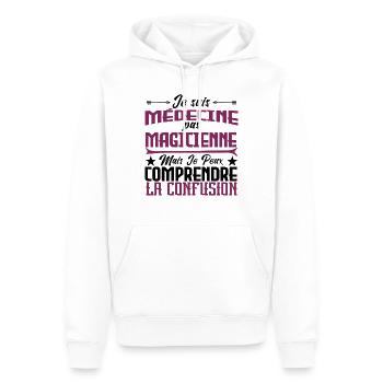 Je suis médecine, pas magicienne - Sweat à capuche Premium bio Homme - blanc - Devant - Nico (187cm)