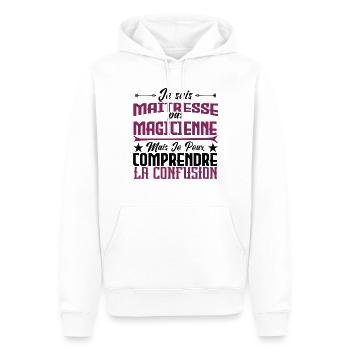 Je suis un maîtresse, pas un magicien. - Sweat à capuche Premium bio Homme - blanc - Devant - Nico (187cm)