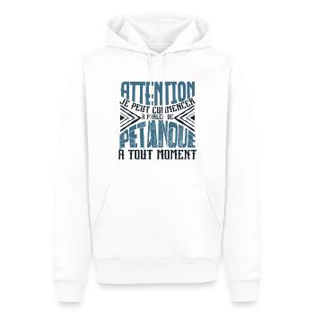 Avertissement, pétanque à tout moment. - Sweat à capuche Premium bio Homme - blanc - Devant - Nico (187cm)