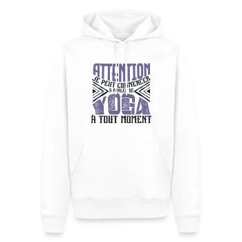 Avertissement, Yoga à tout moment. - Sweat à capuche Premium bio Homme - blanc - Devant - Nico (187cm)