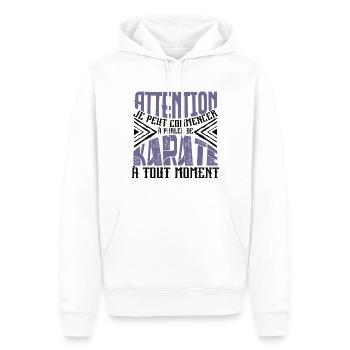 Avertissement, Karaté à tout moment. - Sweat à capuche Premium bio Homme - blanc - Devant - Nico (187cm)