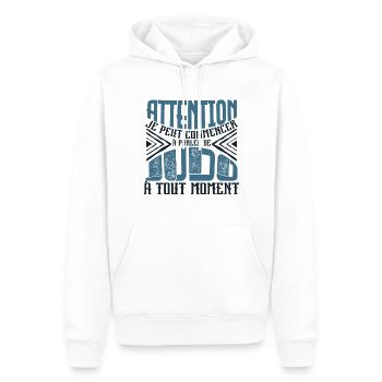 Avertissement, Judo à tout moment. - Sweat à capuche Premium bio Homme - blanc - Devant - Nico (187cm)