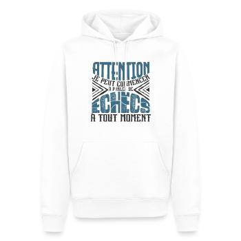 Avertissement, Echecs à tout moment. - Sweat à capuche Premium bio Homme - blanc - Devant - Nico (187cm)