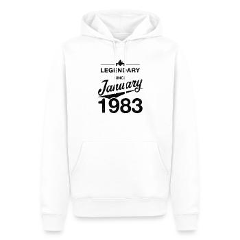 40e anniversaire Légendaire Janvier 1983 Année 83 - Sweat à capuche Premium bio Homme - blanc - Devant - Nico (187cm)