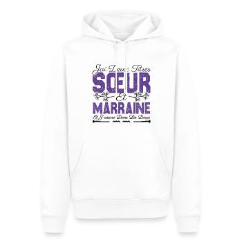 J'ai deux titres Sœur et Marraine Cadeau soeur . - Sweat à capuche Premium bio Homme - blanc - Devant - Nico (187cm)