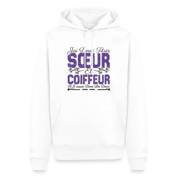 J'ai deux titres Sœur et coiffeuse Cadeau soeur. - Sweat à capuche Premium bio Homme - blanc - Devant - Nico (187cm)
