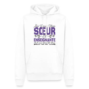 J'ai deux titres Sœur et Enseignante Cadeau soeur. - Sweat à capuche Premium bio Homme - blanc - Devant - Nico (187cm)
