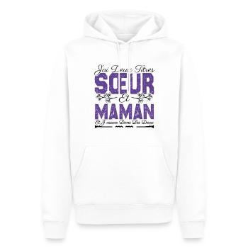 J'ai deux titres Sœur et maman. Cadeau soeur . - Sweat à capuche Premium bio Homme - blanc - Devant - Nico (187cm)