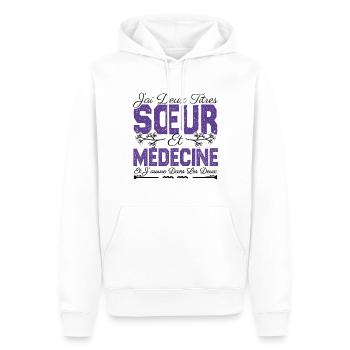 J'ai deux titres Sœur et Médecine. Cadeau soeur. - Sweat à capuche Premium bio Homme - blanc - Devant - Nico (187cm)