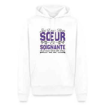 J'ai deux titres Sœur et Soignante. Cadeau soeur . - Sweat à capuche Premium bio Homme - blanc - Devant - Nico (187cm)