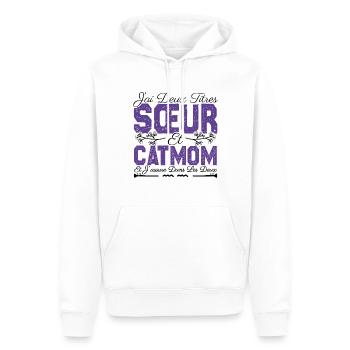 J'ai deux titres Sœur et catmom. Cadeau soeur.chat - Sweat à capuche Premium bio Homme - blanc - Devant - Nico (187cm)