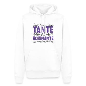 J'ai deux titres tante et Soignante. Cadeau . - Sweat à capuche Premium bio Homme - blanc - Devant - Nico (187cm)