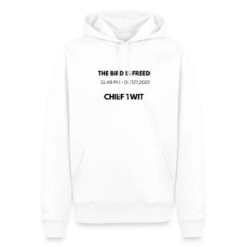 THE BIRD IS FREED funny chief twit tee - Men’s Premium Organic Hoodie - white - Front - Nico (187cm)