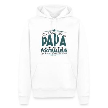 J'ai deux titres Papa et footballeur, Cadeau Papa. - Sweat à capuche Premium bio Homme - blanc - Devant - Nico (187cm)
