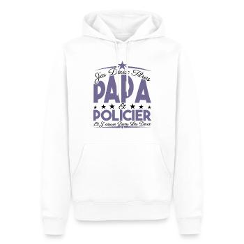J'ai deux titres Papa et Policier, Cadeau Papa. - Sweat à capuche Premium bio Homme - blanc - Devant - Nico (187cm)