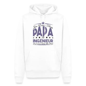 J'ai deux titres Papa et Ingénieur, Cadeau Papa. - Sweat à capuche Premium bio Homme - blanc - Devant - Nico (187cm)