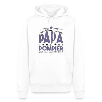 J'ai deux titres Papa et Pompier, Cadeau Papa. - Sweat à capuche Premium bio Homme - blanc - Devant - Nico (187cm)