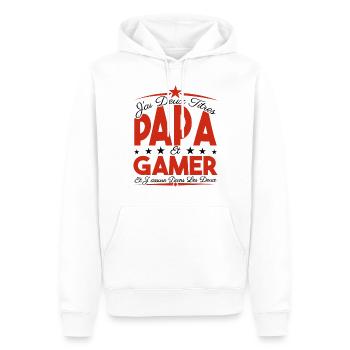 J'ai deux titres Papa et Gamer, Cadeau Papa. - Sweat à capuche Premium bio Homme - blanc - Devant - Nico (187cm)