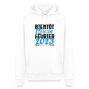 Annonce grossesse bientôt Cousin Février 2023. - Sweat à capuche Premium bio Homme - blanc - Devant - Nico (187cm)
