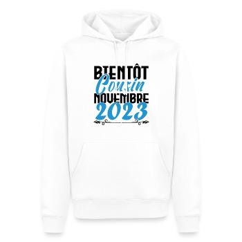 Annonce grossesse. bientôt Cousin Novembre 2023. - Sweat à capuche Premium bio Homme - blanc - Devant - Nico (187cm)