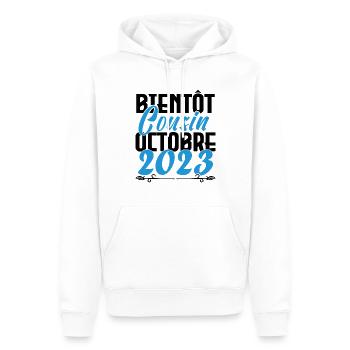 Annonce grossesse. bientôt Cousin Octobre 2023. - Sweat à capuche Premium bio Homme - blanc - Devant - Nico (187cm)