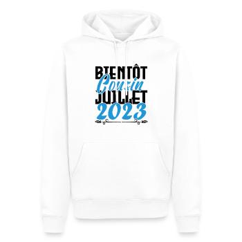 Annonce grossesse bientôt Cousin Juillet 2023. - Sweat à capuche Premium bio Homme - blanc - Devant - Nico (187cm)
