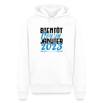 Annonce grossesse. bientôt Cousin janvier 2023. - Sweat à capuche Premium bio Homme - blanc - Devant - Nico (187cm)